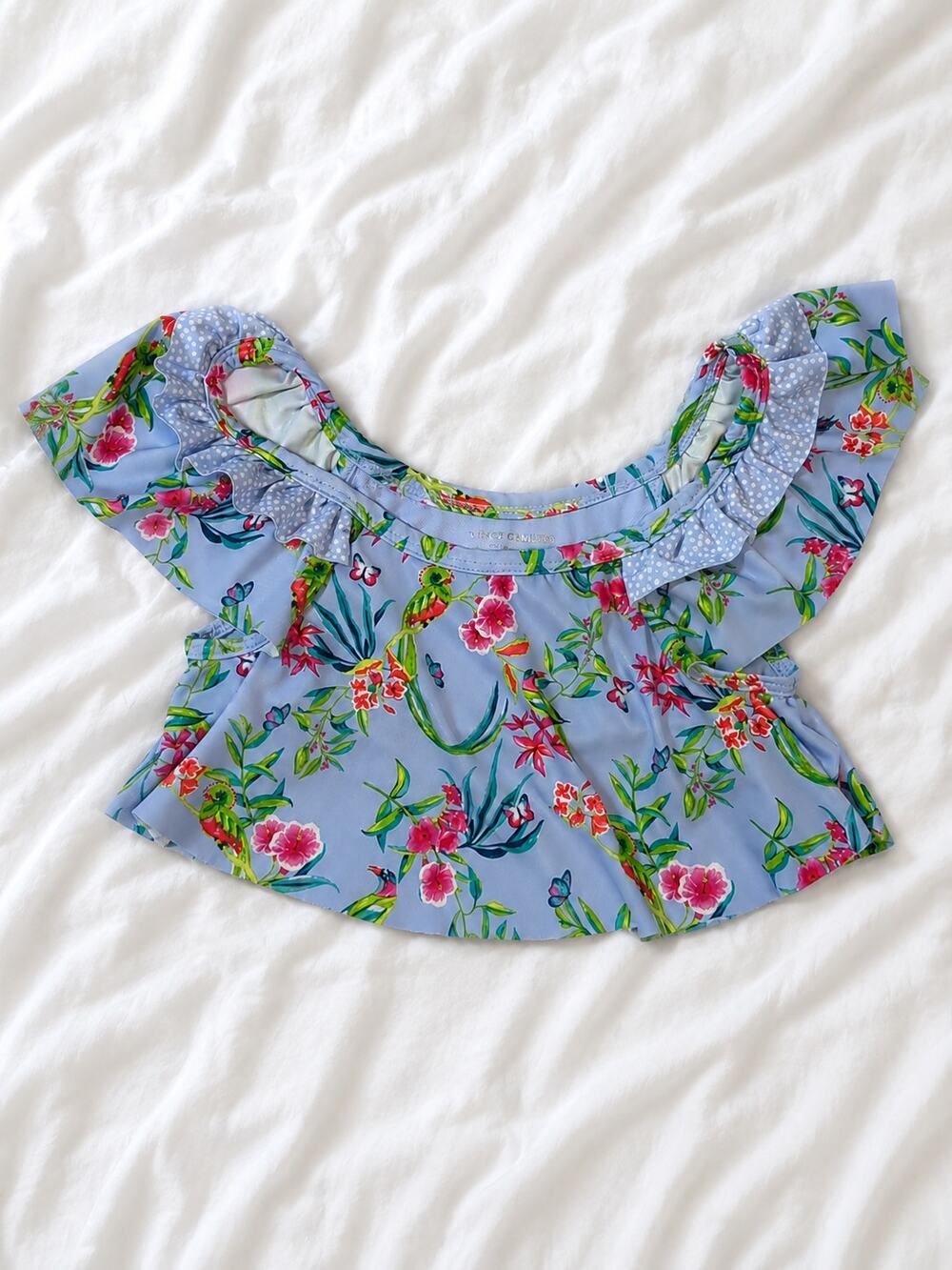 Vince Camuto Girls 10 Tropical Print Ruffle Swim Top